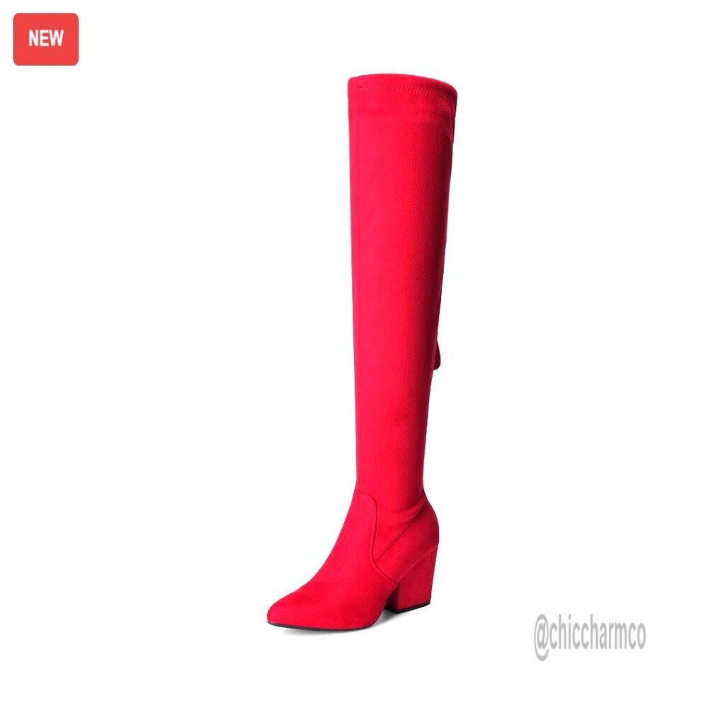 Pointed Toe Thigh High Over Knee Boots Chunky Block Heel Fashion